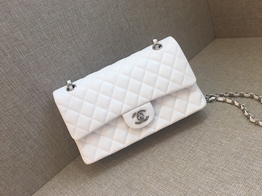 Medium Classic Flap Caviar Bag A01112 White/Silver